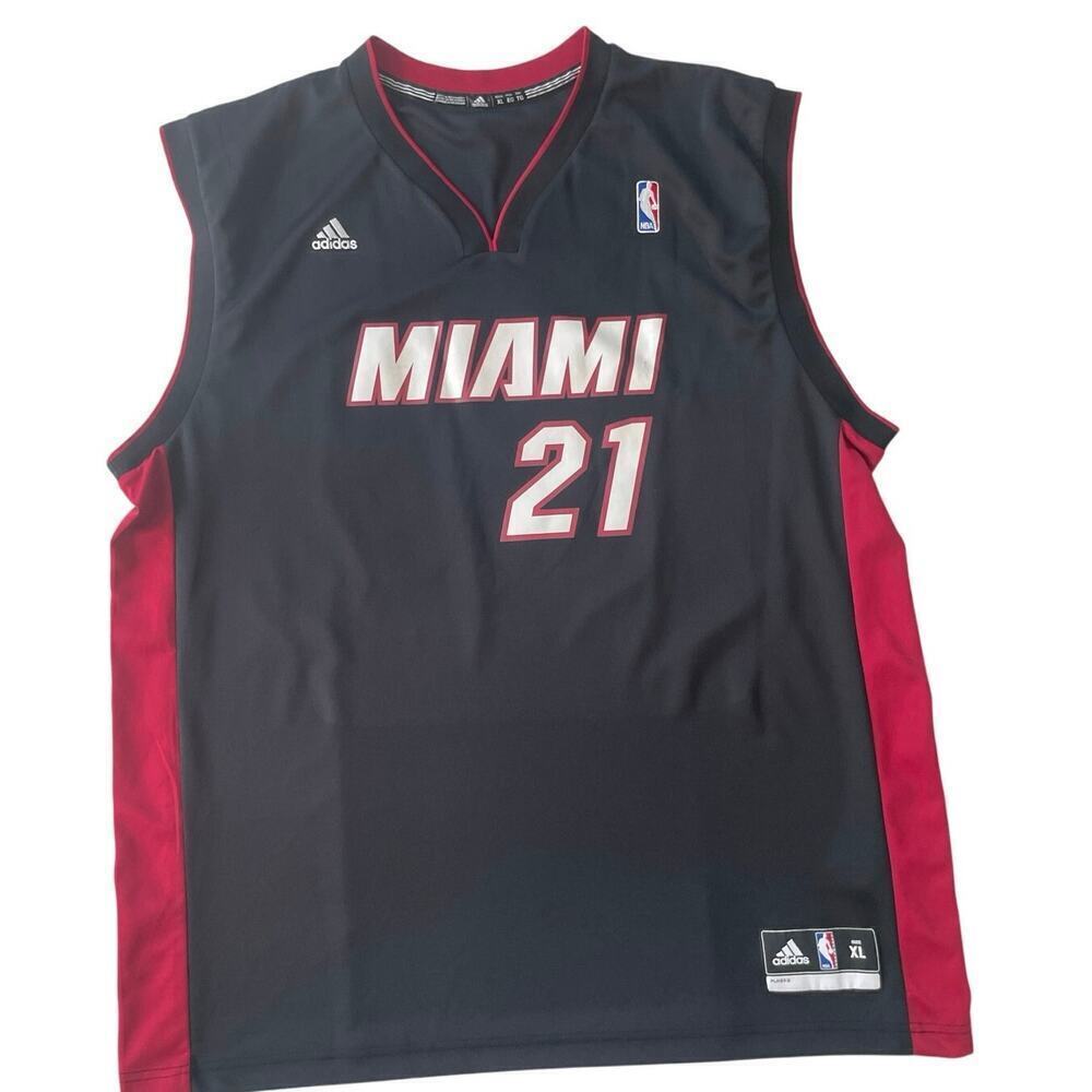 ADIDAS NBA MIAMI HEAT JERSEY HASSAN WHITESIDE #21 BLACK SCREEN Sz XL 2013 MADE - Picture 4 of 15